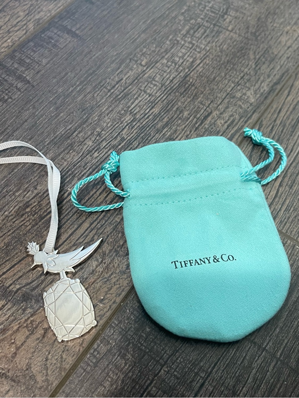 Tiffany & Co. Tiffany Blue Drawstring Pouch with Silver Pendant ORIGINAL